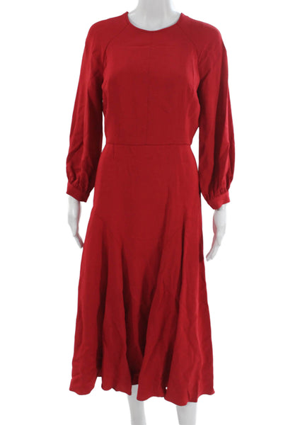 Brooks Brothers Womens A-Line Red Viscose Long Sleeve Midi Dress Size 2