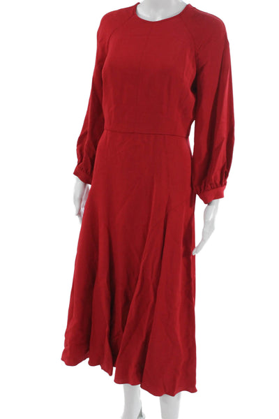 Brooks Brothers Womens A-Line Red Viscose Long Sleeve Midi Dress Size 2