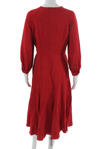 Brooks Brothers Womens A-Line Red Viscose Long Sleeve Midi Dress Size 2