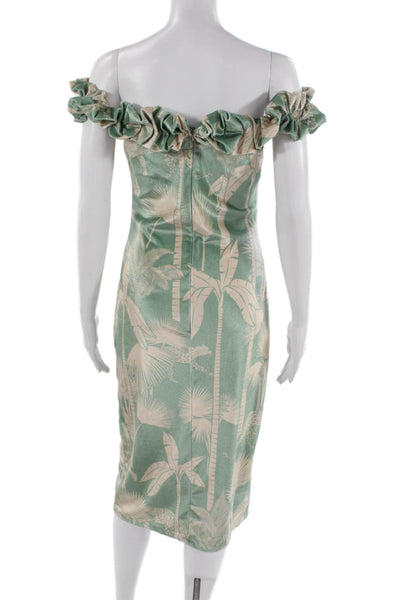 Lobo. Rosa Womens Sheath Dress Green Off Shoulder Zip Animal Print Size S