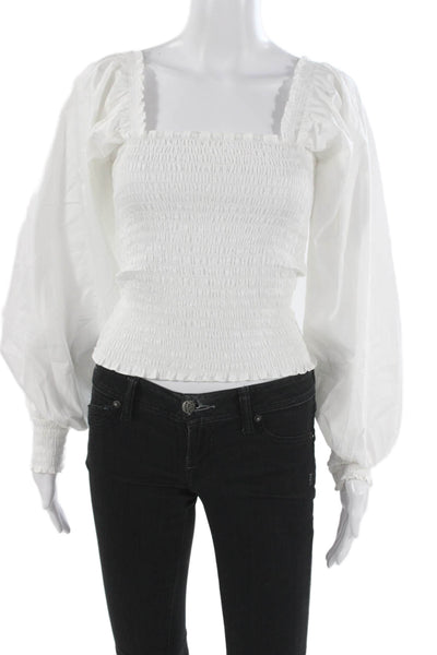 La Ligne Womens White Cotton Square Neck Long Sleeve Blouse Size S