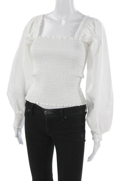 La Ligne Womens White Cotton Square Neck Long Sleeve Blouse Size S