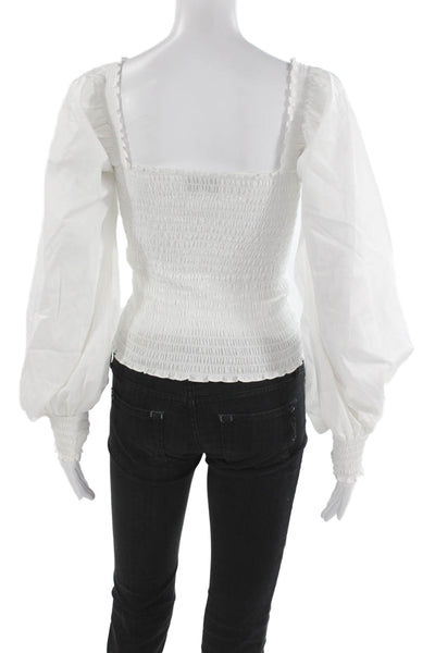 La Ligne Womens White Cotton Square Neck Long Sleeve Blouse Size S