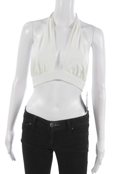 Norma Kamali Womens Halter Bikini Top Nylon White Sleeveless Size M