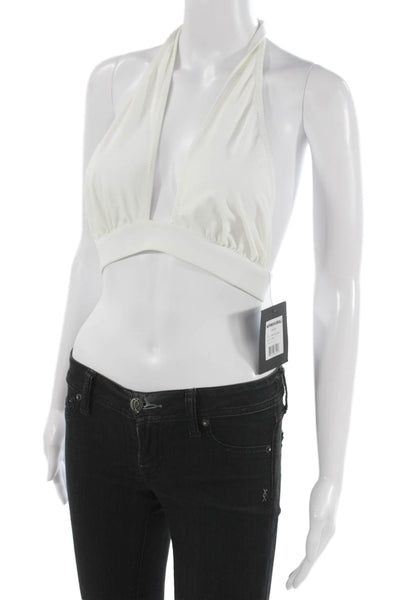 Norma Kamali Womens Halter Bikini Top Nylon White Sleeveless Size M