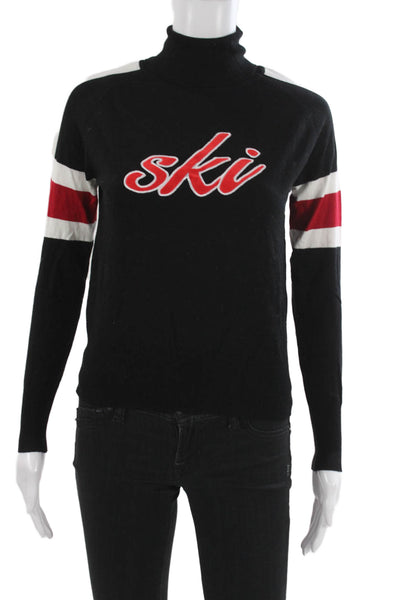 Alexia Admor Unisex Black Mock Neck Ski Pullover Graphic Print Size XS