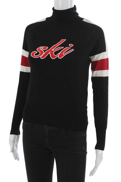Alexia Admor Unisex Black Mock Neck Ski Pullover Graphic Print Size XS