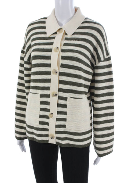 Osis Studio Women Cardigan Striped Collared Green Long Sleeve Size XS