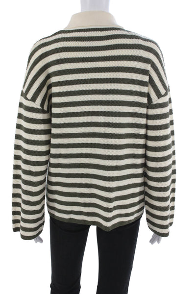 Osis Studio Women Cardigan Striped Collared Green Long Sleeve Size XS