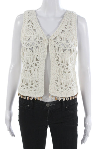 Zara Women White Cotton V-Neck Tie Sleeveless Vest Beach Size M