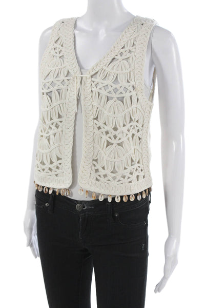 Zara Women White Cotton V-Neck Tie Sleeveless Vest Beach Size M
