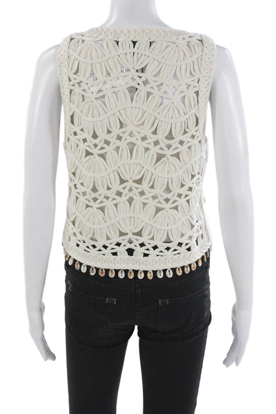 Zara Women White Cotton V-Neck Tie Sleeveless Vest Beach Size M