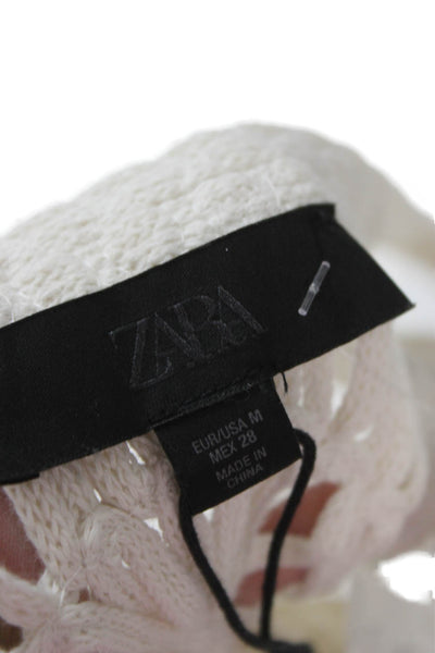Zara Women White Cotton V-Neck Tie Sleeveless Vest Beach Size M