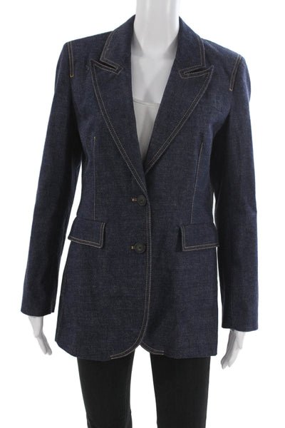 Claudie Pierlot Women Dark Blue Button Blazer Long Sleeve Cotton Size S