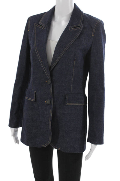 Claudie Pierlot Women Dark Blue Button Blazer Long Sleeve Cotton Size S