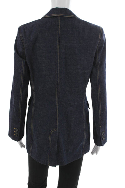 Claudie Pierlot Women Dark Blue Button Blazer Long Sleeve Cotton Size S