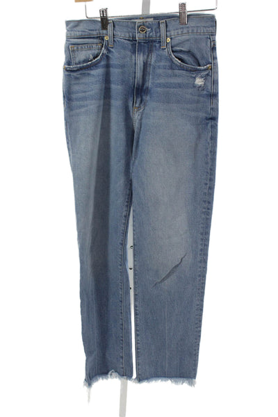 Le Jean Women Blue Straight Cropped High Rise Jeans Size 27