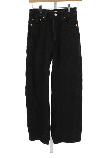 Levis Unisex Black Wide Leg Jeans 100% Cotton Mid Rise Button Size 25
