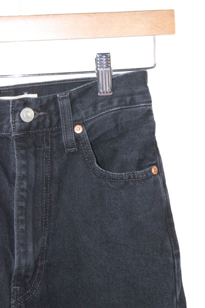 Levis Unisex Black Wide Leg Jeans 100% Cotton Mid Rise Button Size 25