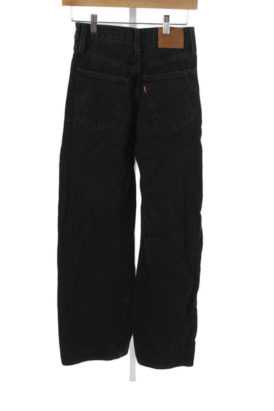 Levis Unisex Black Wide Leg Jeans 100% Cotton Mid Rise Button Size 25
