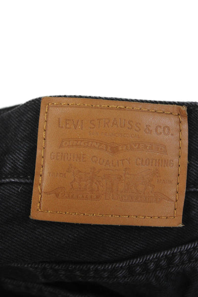 Levis Unisex Black Wide Leg Jeans 100% Cotton Mid Rise Button Size 25