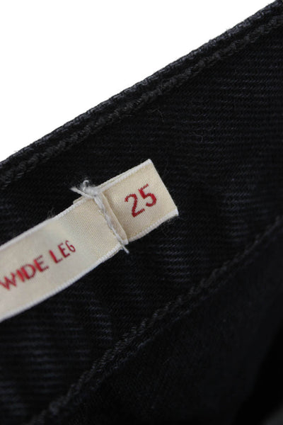 Levis Unisex Black Wide Leg Jeans 100% Cotton Mid Rise Button Size 25