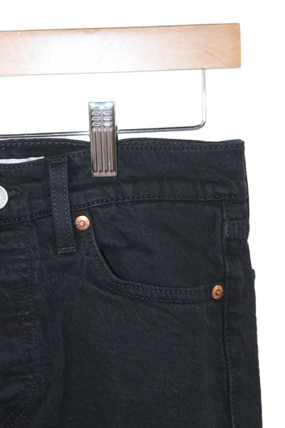 Levis Unisex Black Straight Jeans Mid Rise Button Fly Size 26