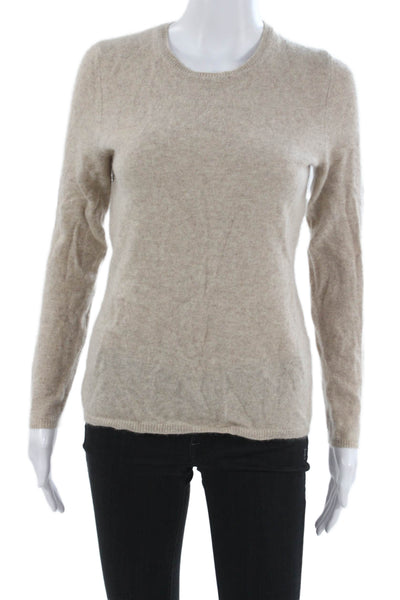 Cashmere Unisex Beige Pullover Sweater Crew Neck Long Sleeve Size L