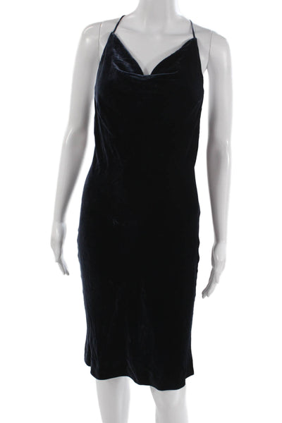 Joseph Women Slip Dress Blue Cowl Neck Sleeveless Rayon Silk Size 38