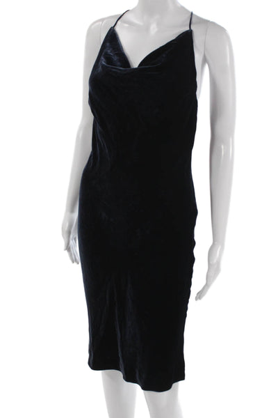 Joseph Women Slip Dress Blue Cowl Neck Sleeveless Rayon Silk Size 38