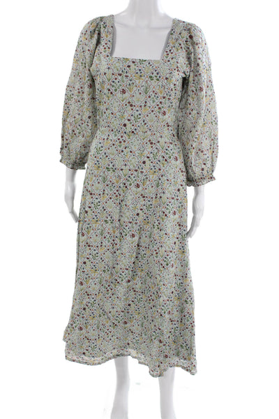 Baybala Womens Maxi Dress Multicolor Square Neck Long Sleeve Mid-Calf Zip Size S
