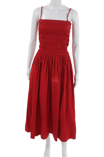 Madewell Women Sundress Red Linen Sleeveless Square Neck Beach Size S