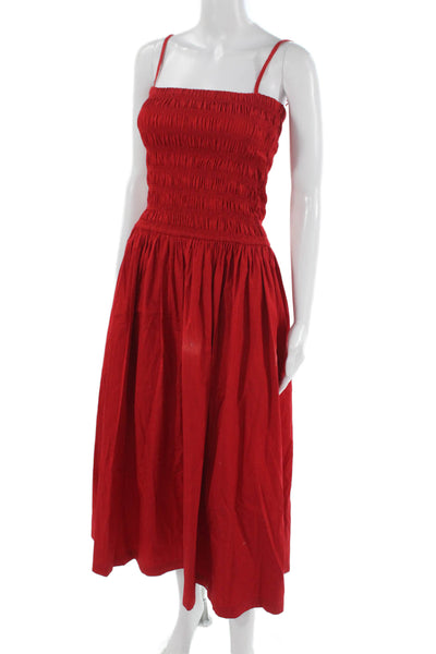 Madewell Women Sundress Red Linen Sleeveless Square Neck Beach Size S