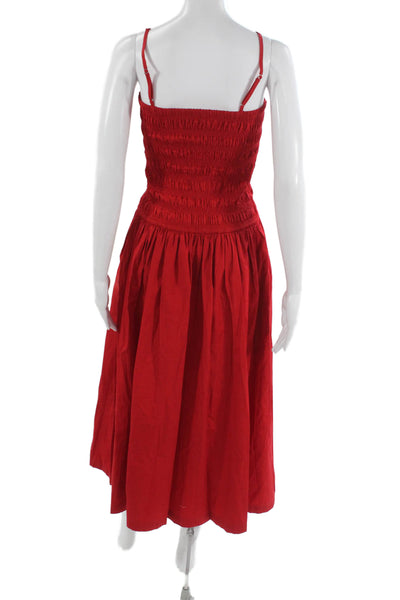 Madewell Women Sundress Red Linen Sleeveless Square Neck Beach Size S
