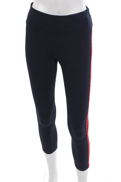 Tory Sport Womens Dark Blue Striped Capri Leggings Zip Size S