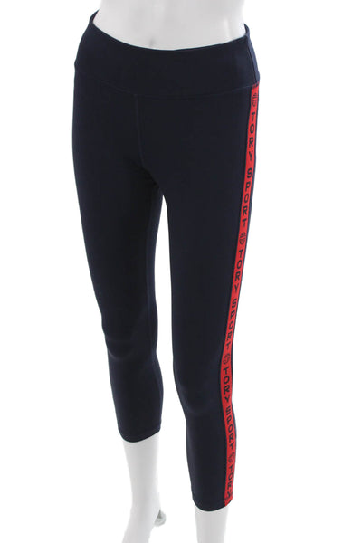 Tory Sport Womens Dark Blue Striped Capri Leggings Zip Size S