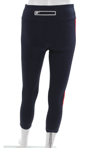 Tory Sport Womens Dark Blue Striped Capri Leggings Zip Size S