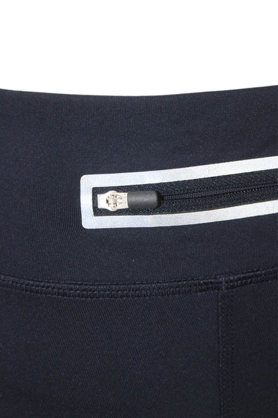 Tory Sport Womens Dark Blue Striped Capri Leggings Zip Size S