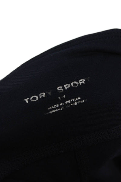 Tory Sport Womens Dark Blue Striped Capri Leggings Zip Size S
