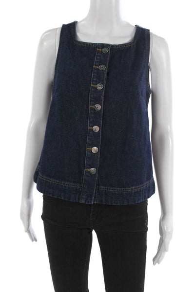Aligne Women Dark Blue Organic Cotton Square Neck Sleeveless Vest Size 2