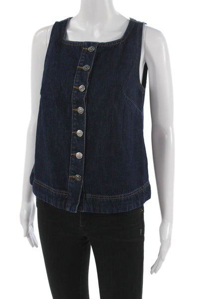 Aligne Women Dark Blue Organic Cotton Square Neck Sleeveless Vest Size 2