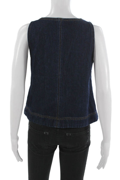 Aligne Women Dark Blue Organic Cotton Square Neck Sleeveless Vest Size 2