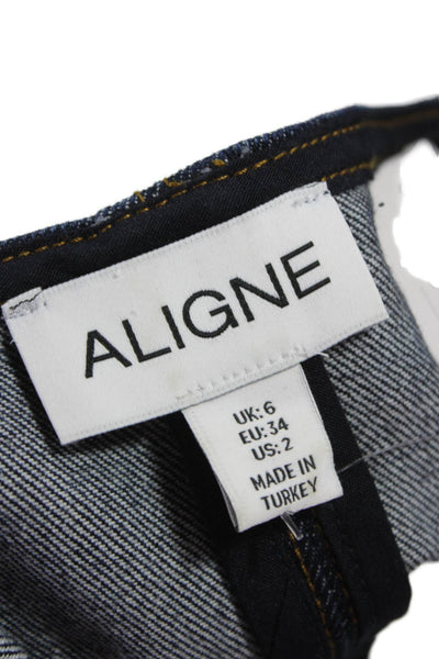 Aligne Women Dark Blue Organic Cotton Square Neck Sleeveless Vest Size 2
