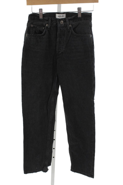 Agolde Women Petites Cropped Straight Black Mid Rise Jeans Size 23