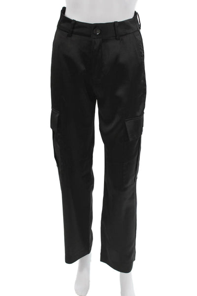 Zara Womens Cargo Pants Black Button Polyester Size XS