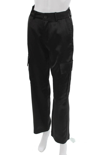 Zara Womens Cargo Pants Black Button Polyester Size XS