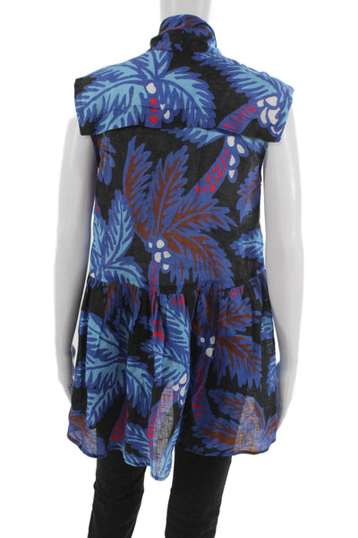 Rachel Comey Womens Multi Linen Floral Shift Blouse Sleeveless Size 2