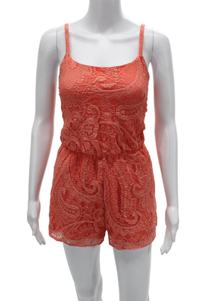 Alice + Olivia Women Romper Orange Paisley Scoop Neck Sleeveless Size XS