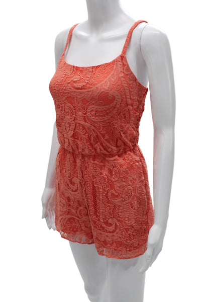 Alice + Olivia Women Romper Orange Paisley Scoop Neck Sleeveless Size XS