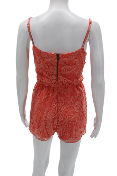 Alice + Olivia Women Romper Orange Paisley Scoop Neck Sleeveless Size XS